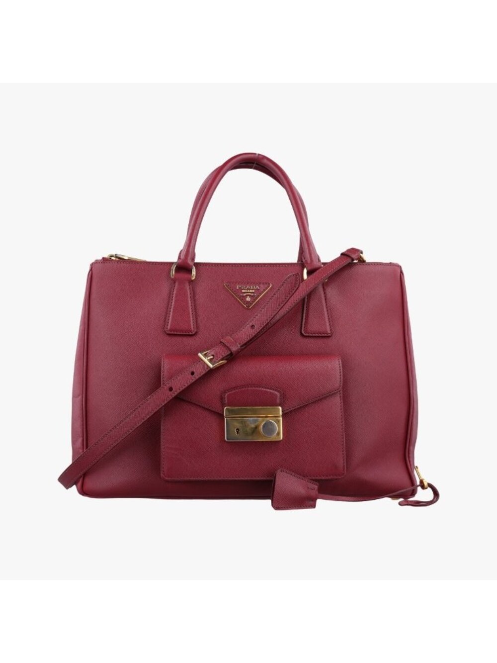 Prada Galleria Front Pocket Red Saffiano Leather 14 Shoulder Bag